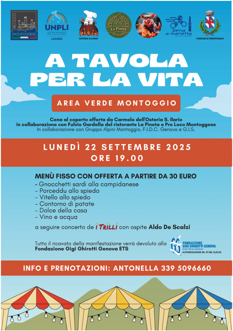 Manifesto Evento 2025 "A tavola per la vita" - Montoggio
