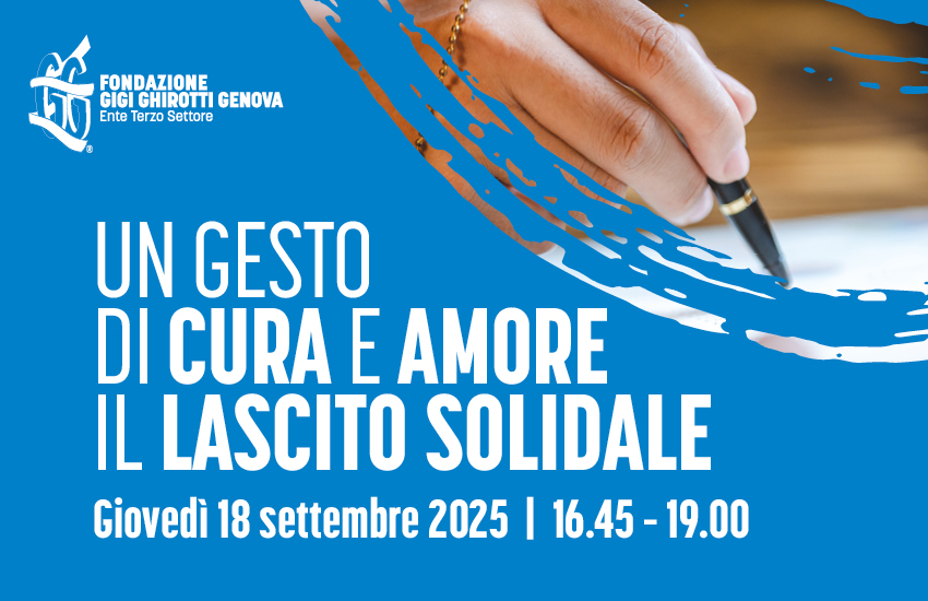 l'immagine rappresenta il manifesto dell'evento sul lascito solidale con il titolo dell'evento e l'immagine di una mano che firma un documento