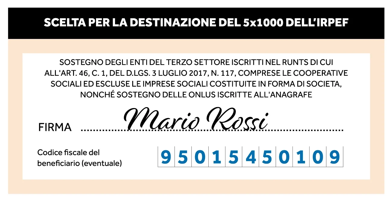 Tagliando di esempio per firmare il 5x1000.