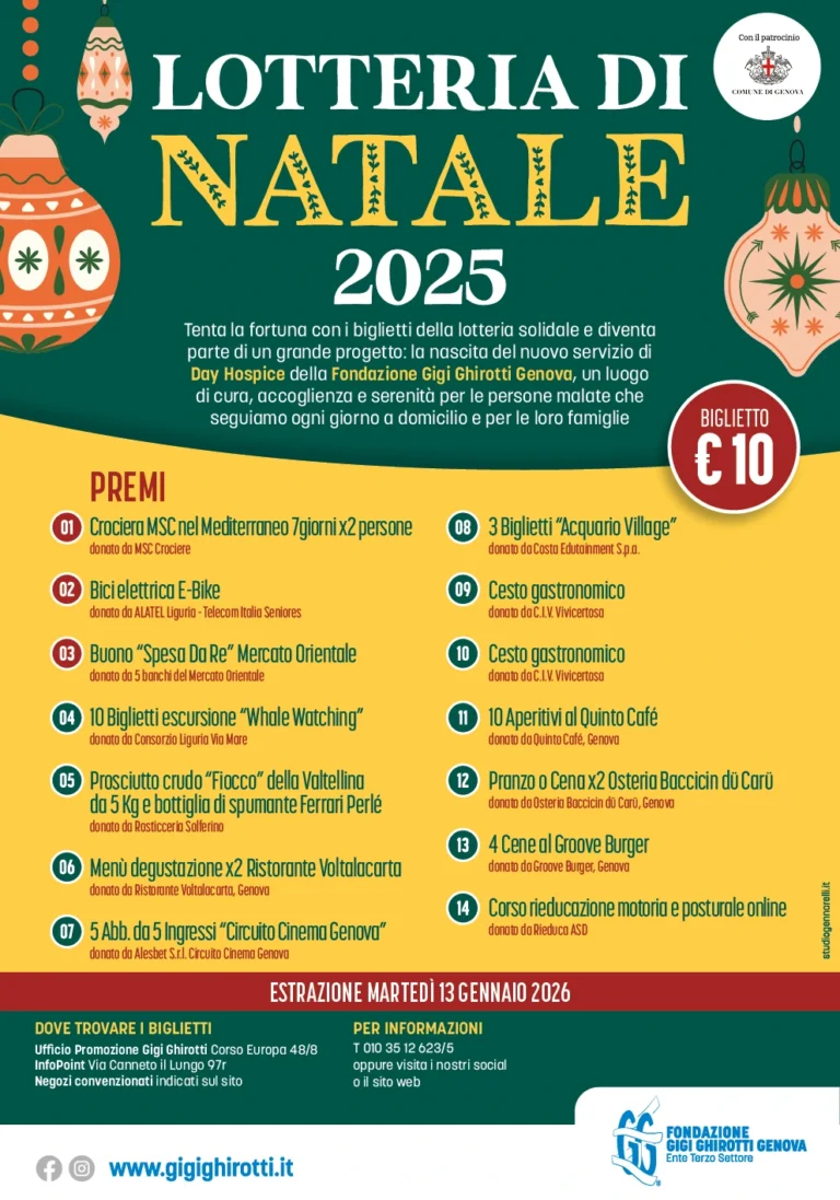 Elenco Premi Lotteria di Natale 2025 Fondazione Gigi ghirotti Genova